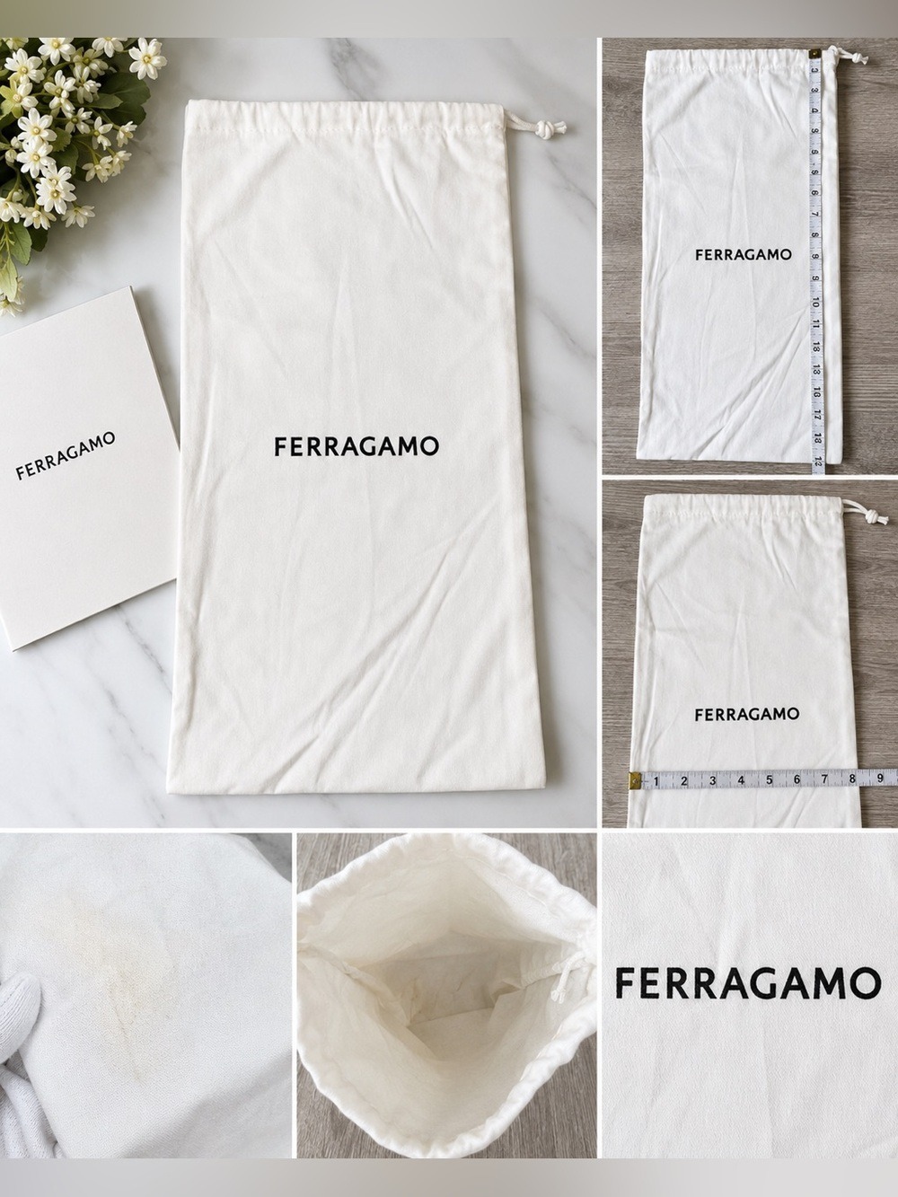 Salvatore Ferragamo White Drawstring Dust Bag Storage Pouch